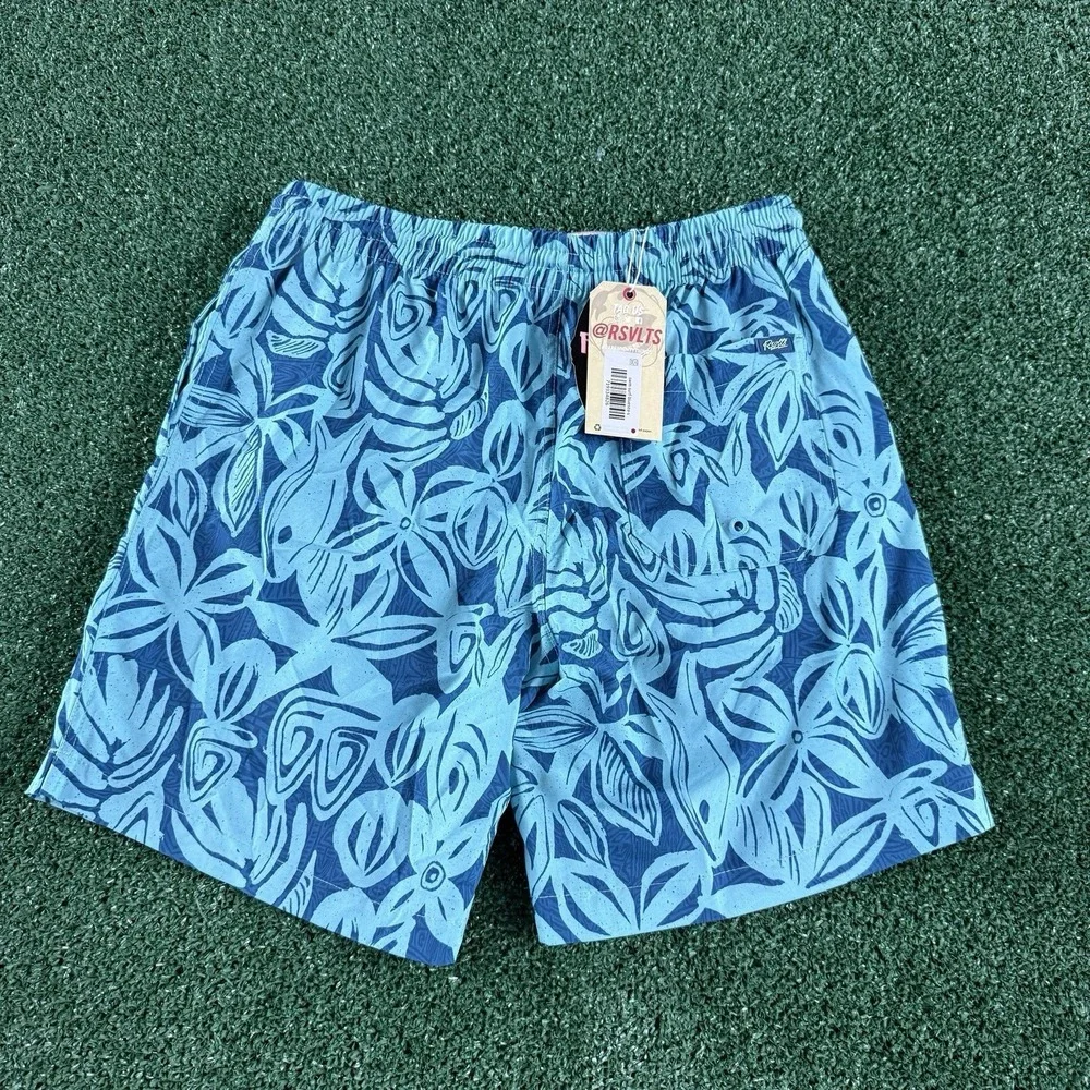 New RSVLTS Men's Shorts Size Small Blue Floral Hawaiian Trunks
